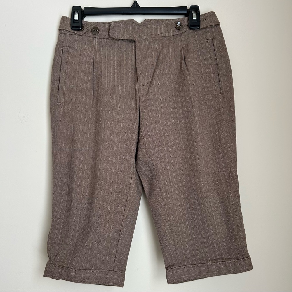 Ana Tan & Brown Pin-Strips News Boy Capri Bermuda Walking Dress Shorts Size 4P